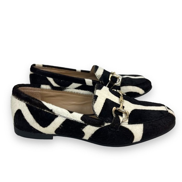 Alfani Shoes Womens 6.5 Black White Calf Hair Loafers Brass Horse Bite Clasp - Picture 2 of 12